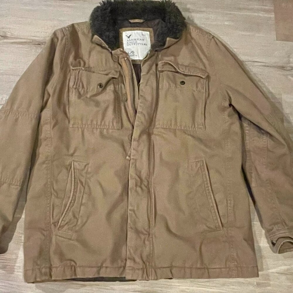 American Eagle Outfitters Sherpa Collar Field Jacket Men's Large Khaki Canvas